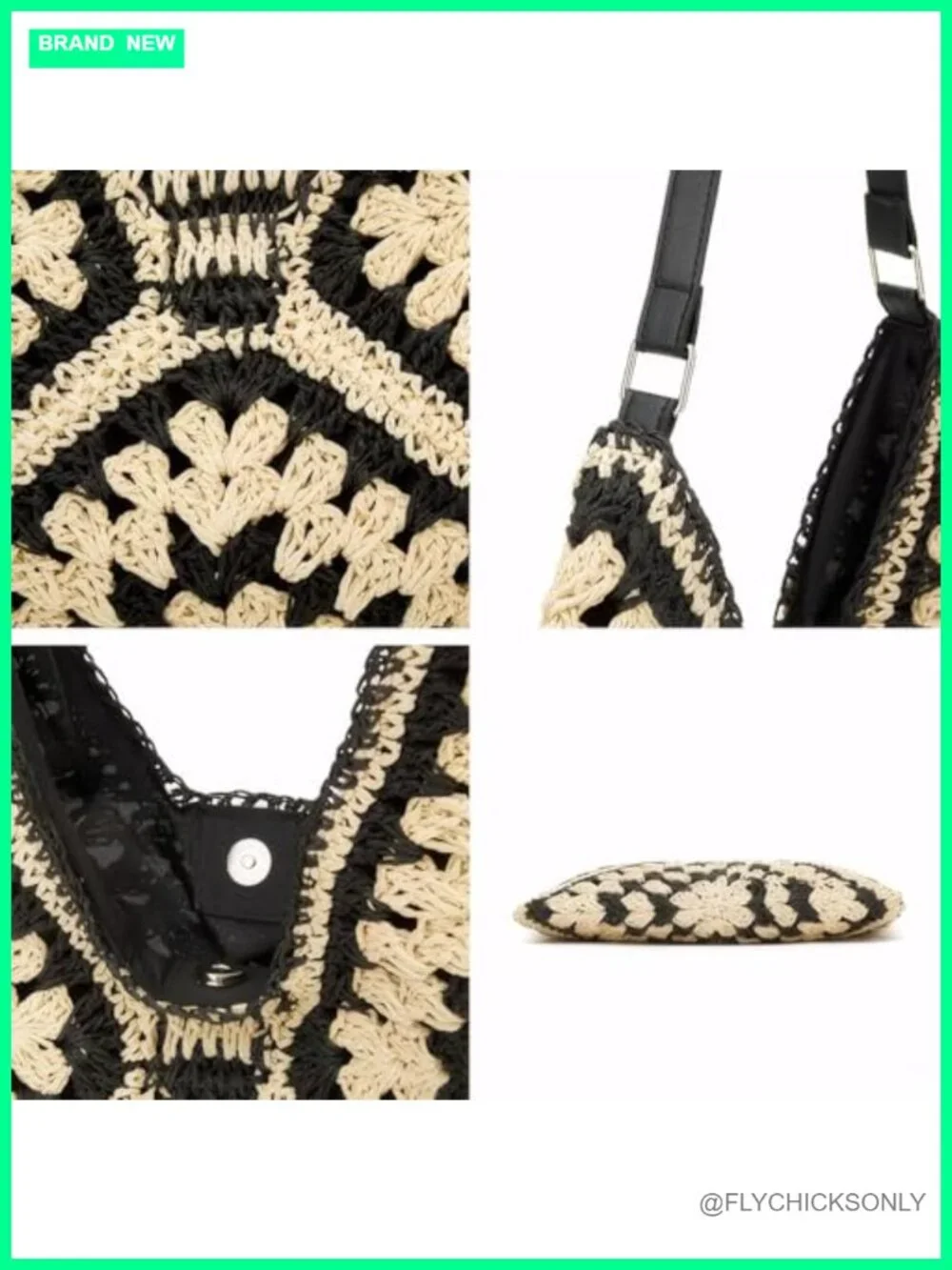 Straw Woven Hobo Bag - Large Slouchy Tote with Magnetic Snap Closure